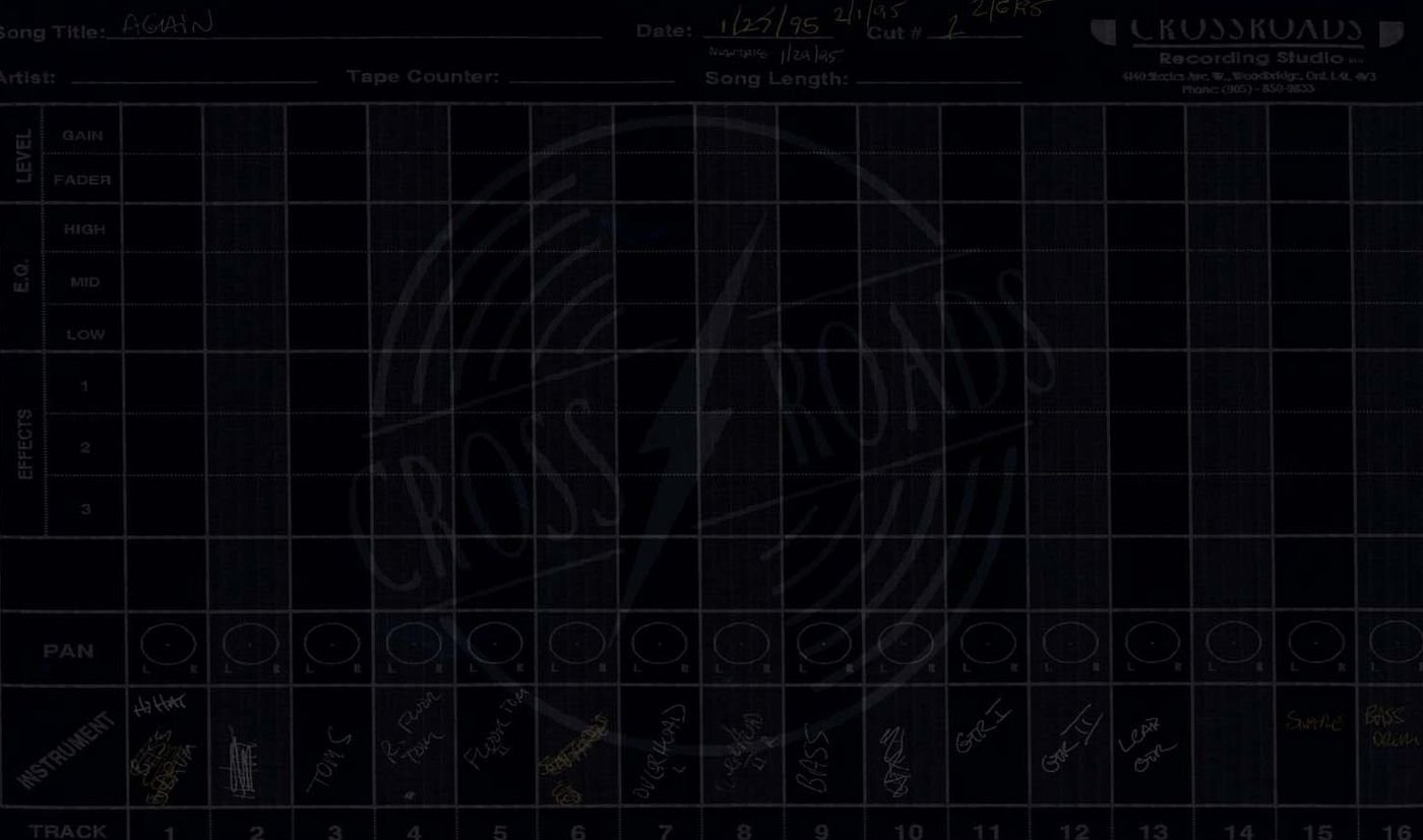 Crossroads Studio track sheet for "Again"