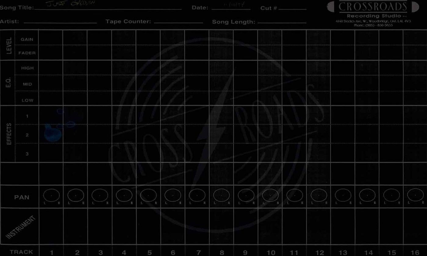 Crossroads Studio track sheet for "Groove"